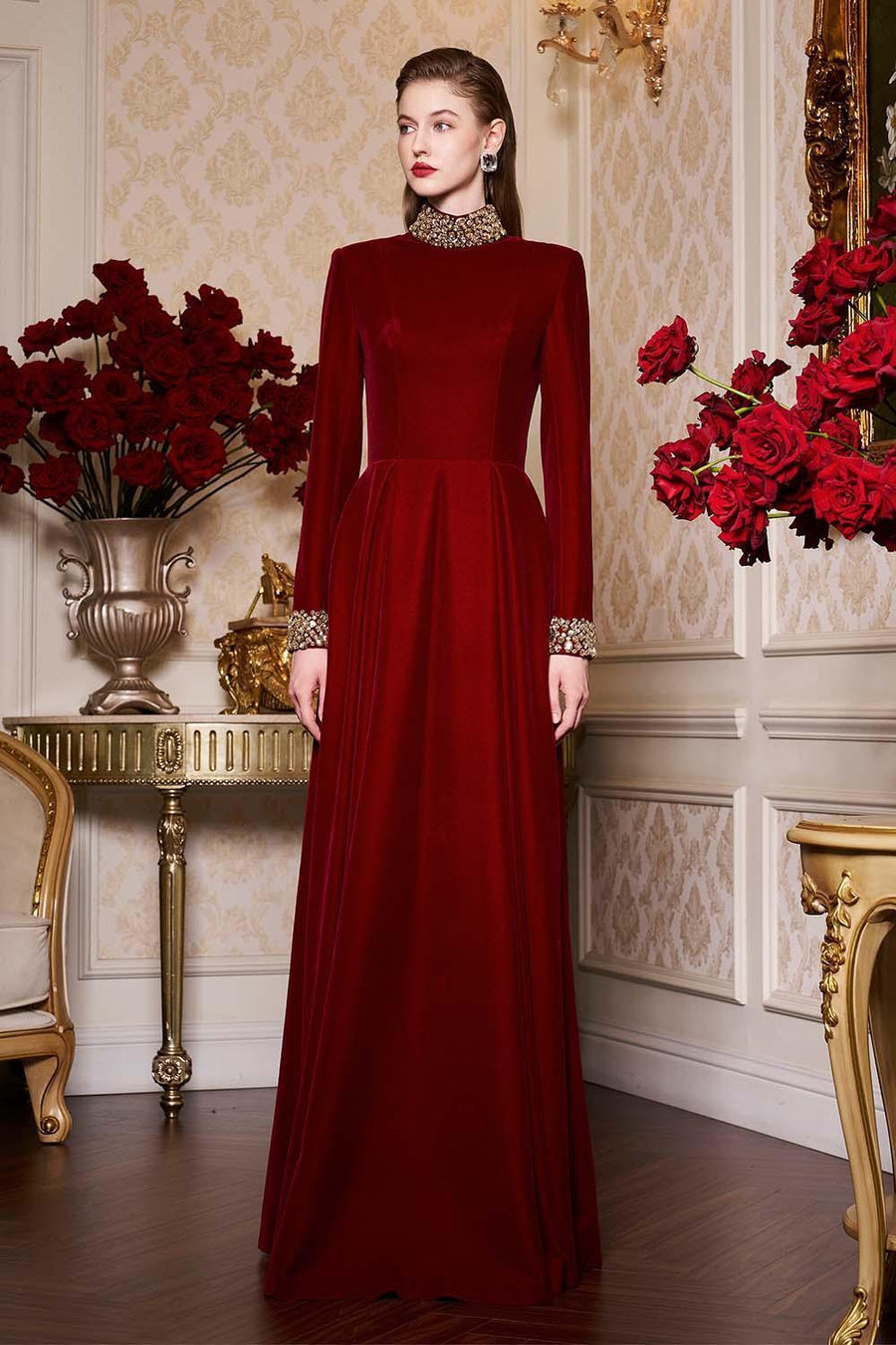 Haley A-line Draped Velvet Floor Length Dress Gown Dress I.H.F Atelier