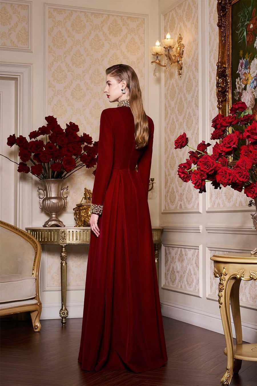 Haley A-line Draped Velvet Floor Length Dress Gown Dress I.H.F Atelier