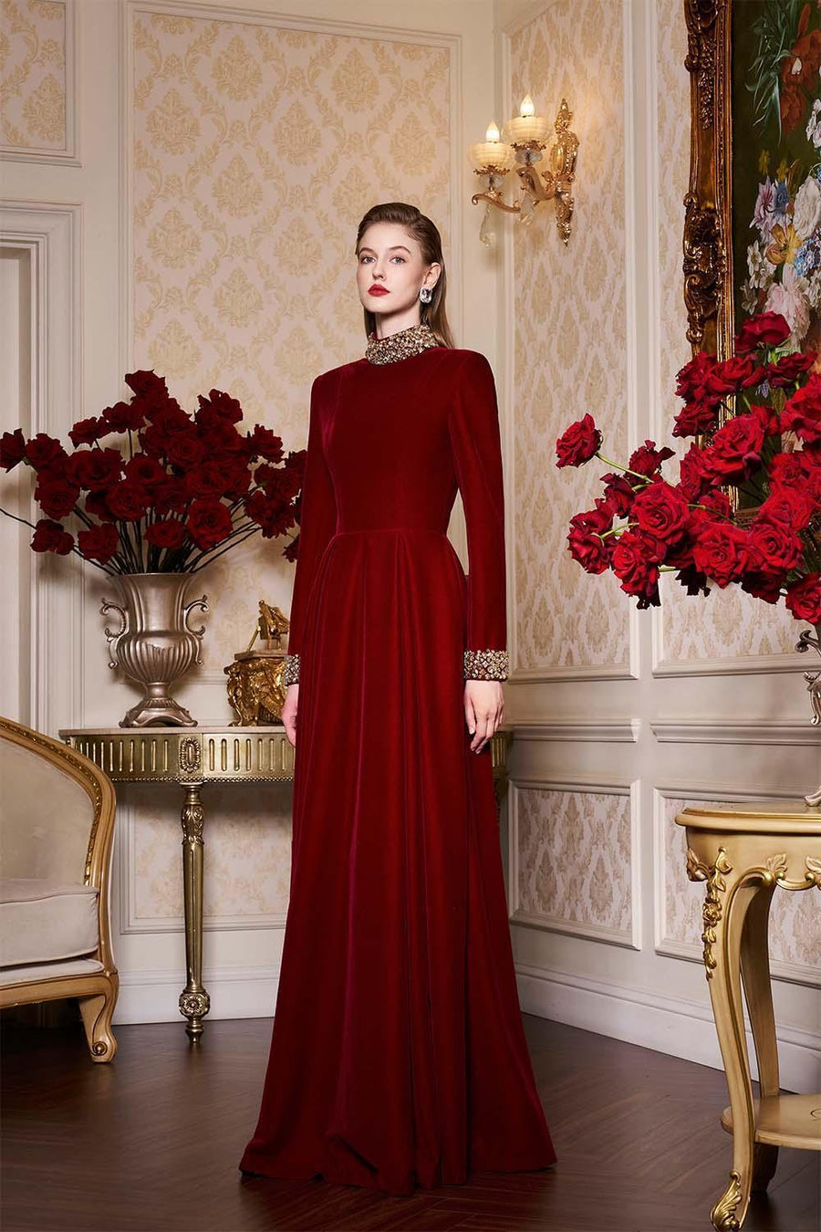 Haley A-line Draped Velvet Floor Length Dress Gown Dress I.H.F Atelier