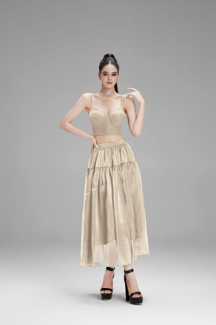 Hannah Cropped Spaghetti Strap Polycotton Top Nude Crop Top Cordia