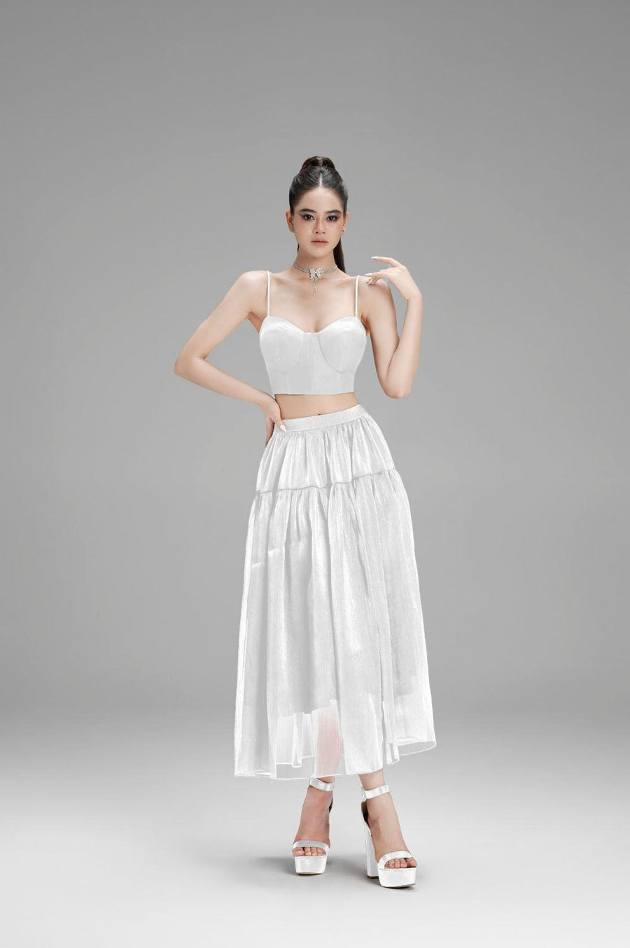 Hannah Cropped Spaghetti Strap Polycotton Top White Crop Top Cordia