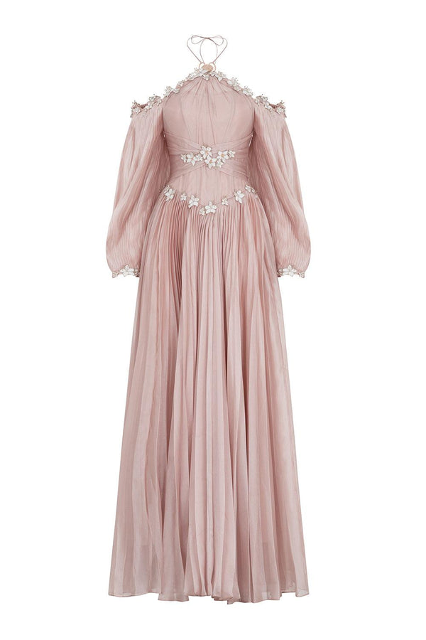 Harley Pleated Halter Neck Chiffon Maxi Dress