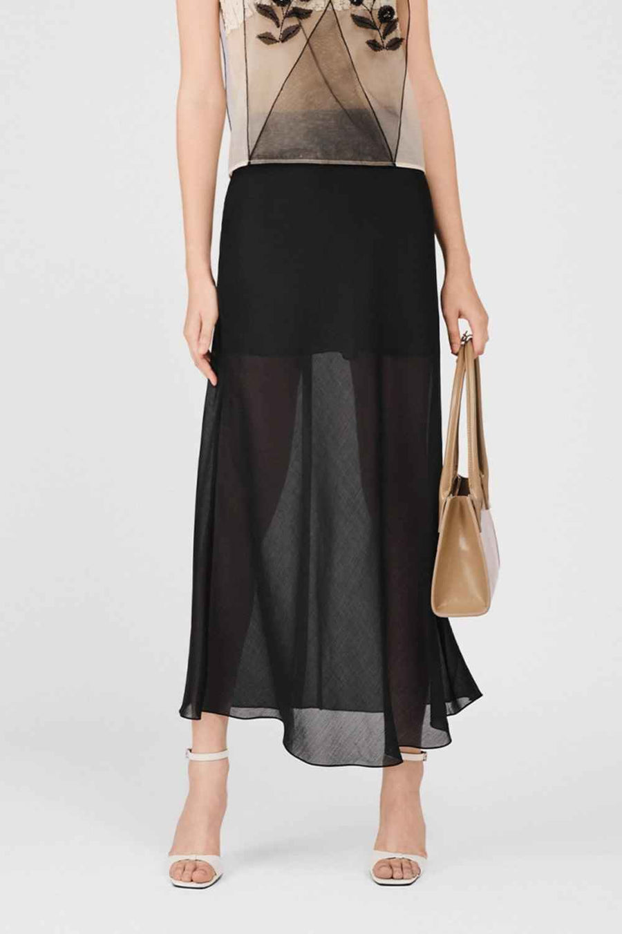 Harmony Straight Wavy Organza Ankle Length Skirt