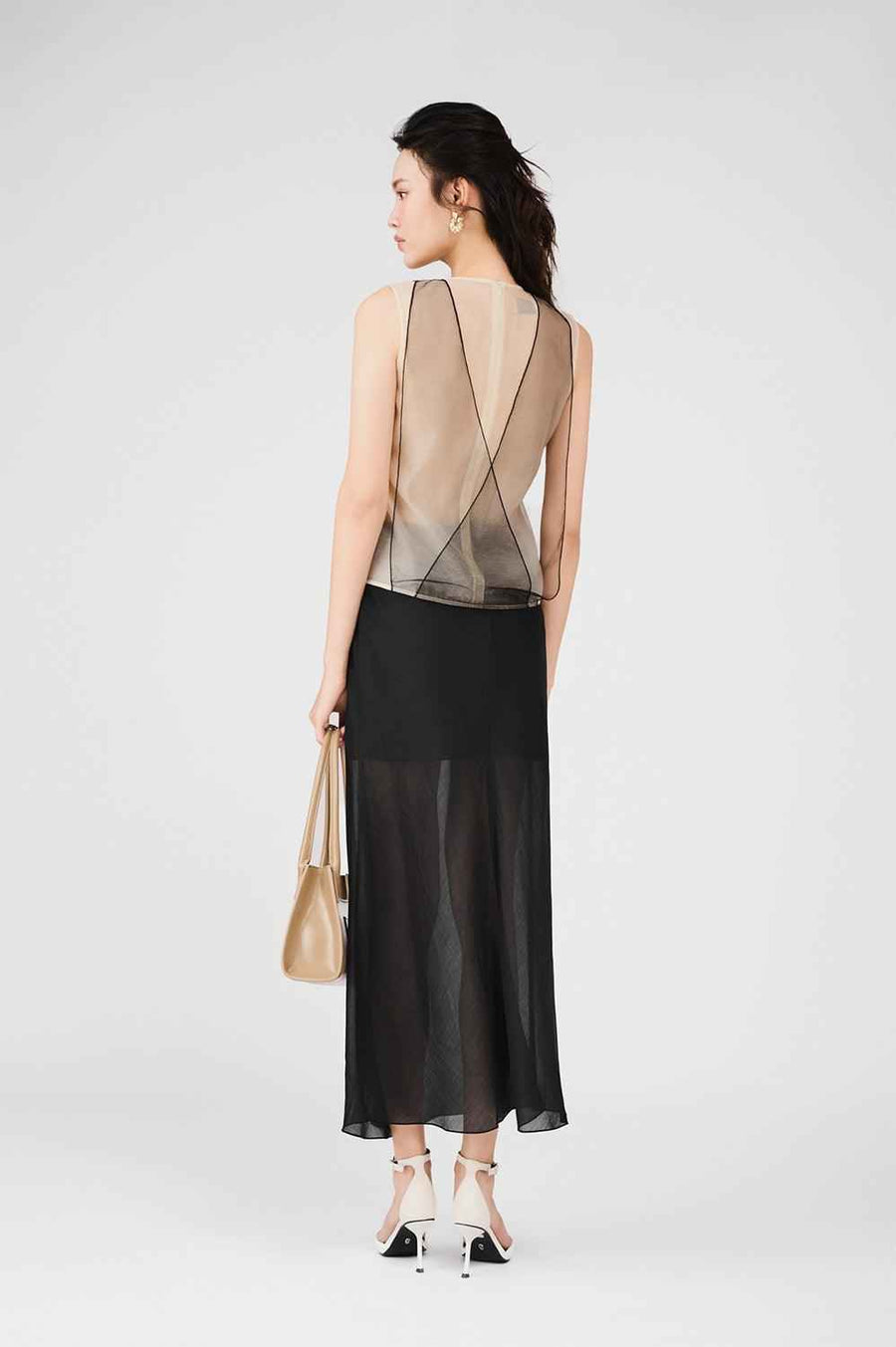 Harmony Straight Wavy Organza Ankle Length Skirt