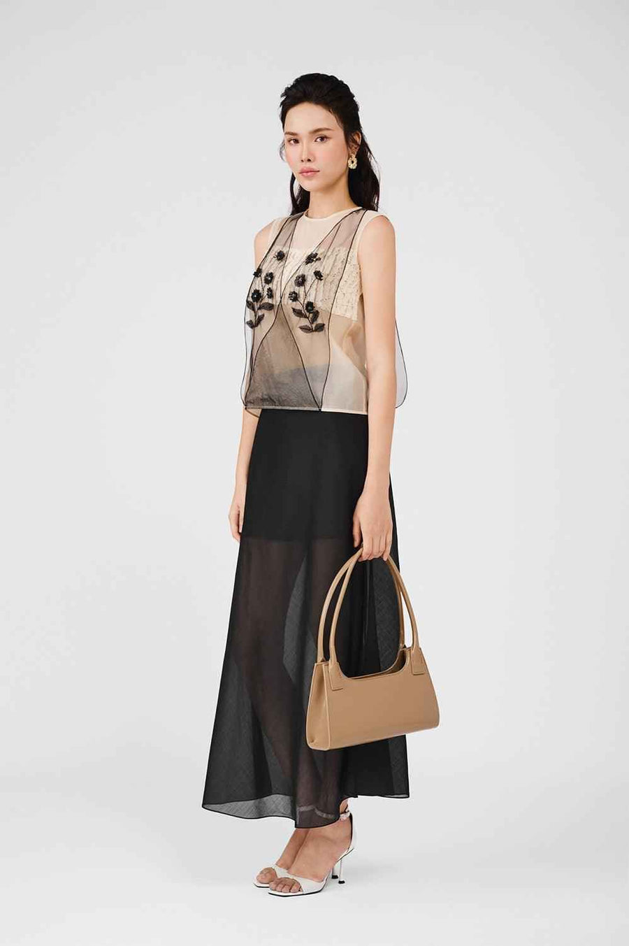Harmony Straight Wavy Organza Ankle Length Skirt