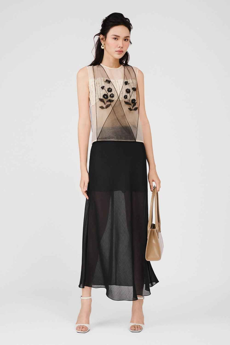 Harmony Straight Wavy Organza Ankle Length Skirt