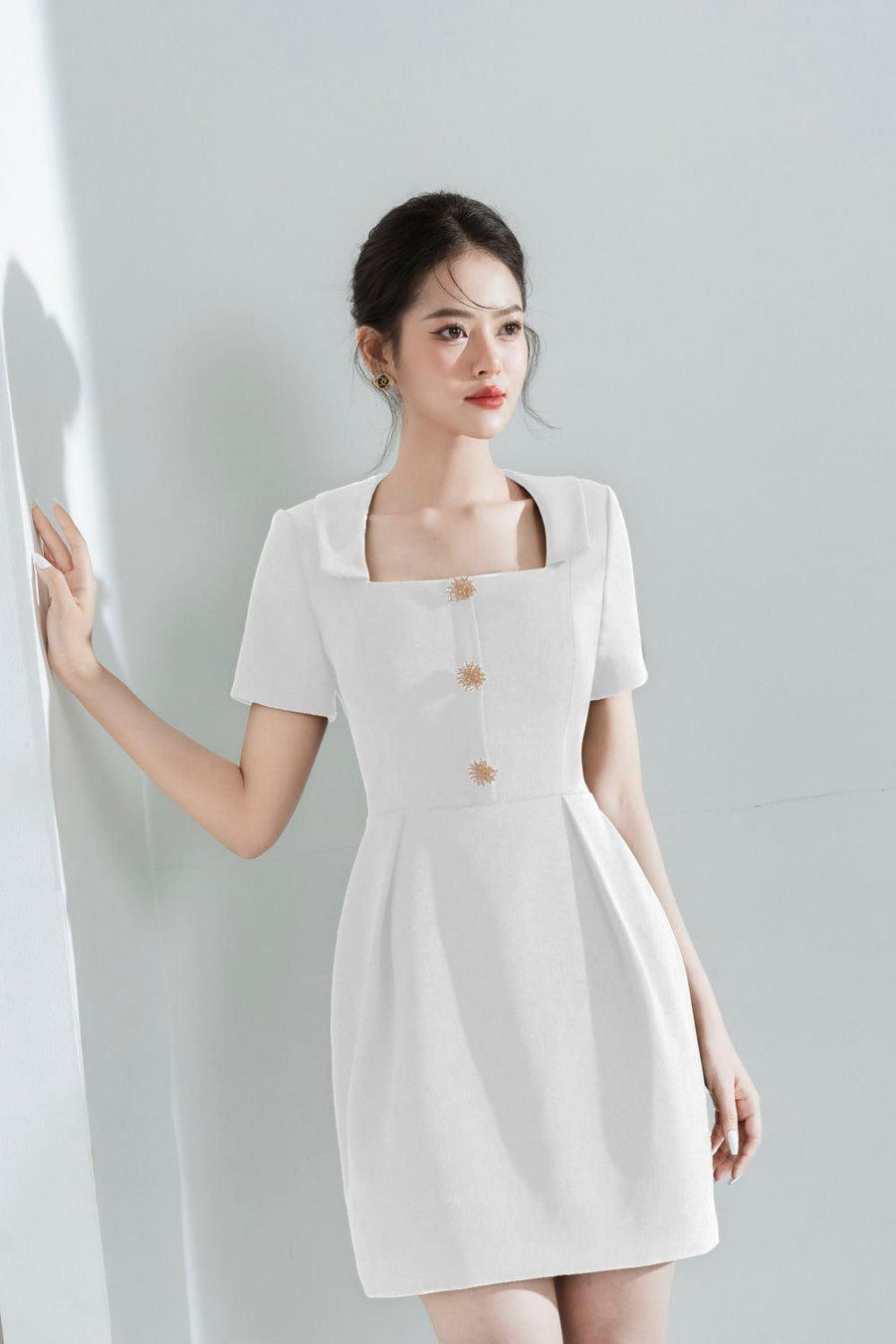Harper Sheath Square Neck Polycotton Mini Dress White Mini Dress Cordia