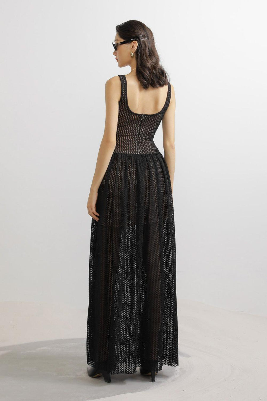 Hartman A-line Scoop Neck Mesh Lace Floor Length Dress Maxi Dress LASSY
