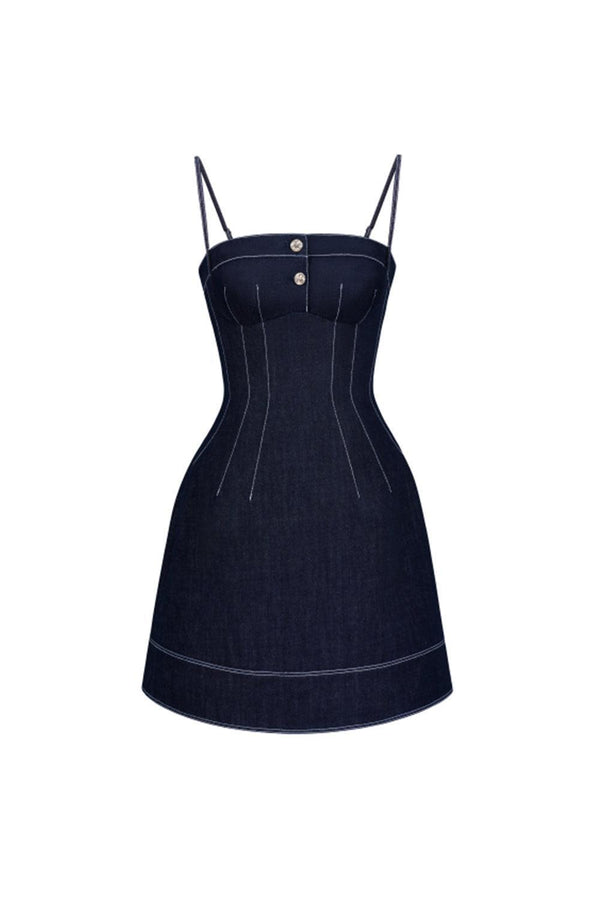 Havana A-line Square Neck Denim Mini Dress