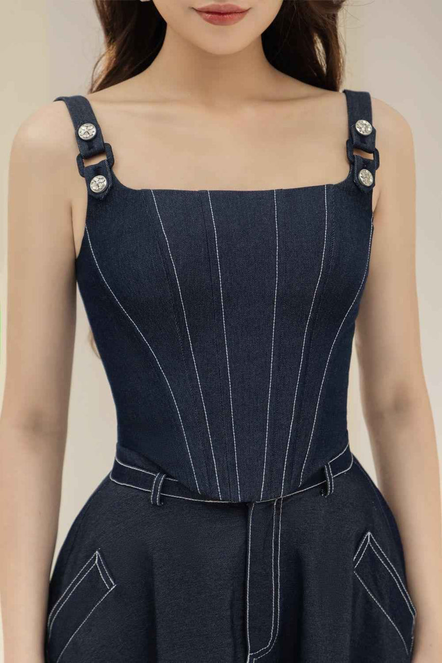 Havana Bodycon Square Neck Denim Crop Top
