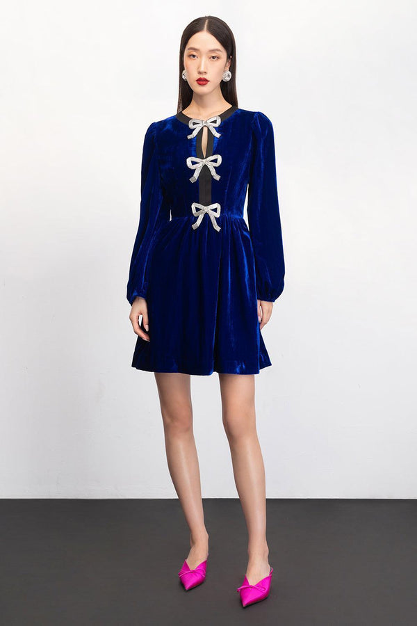 Haven A-line Long Sleeved Velvet Mini Dress