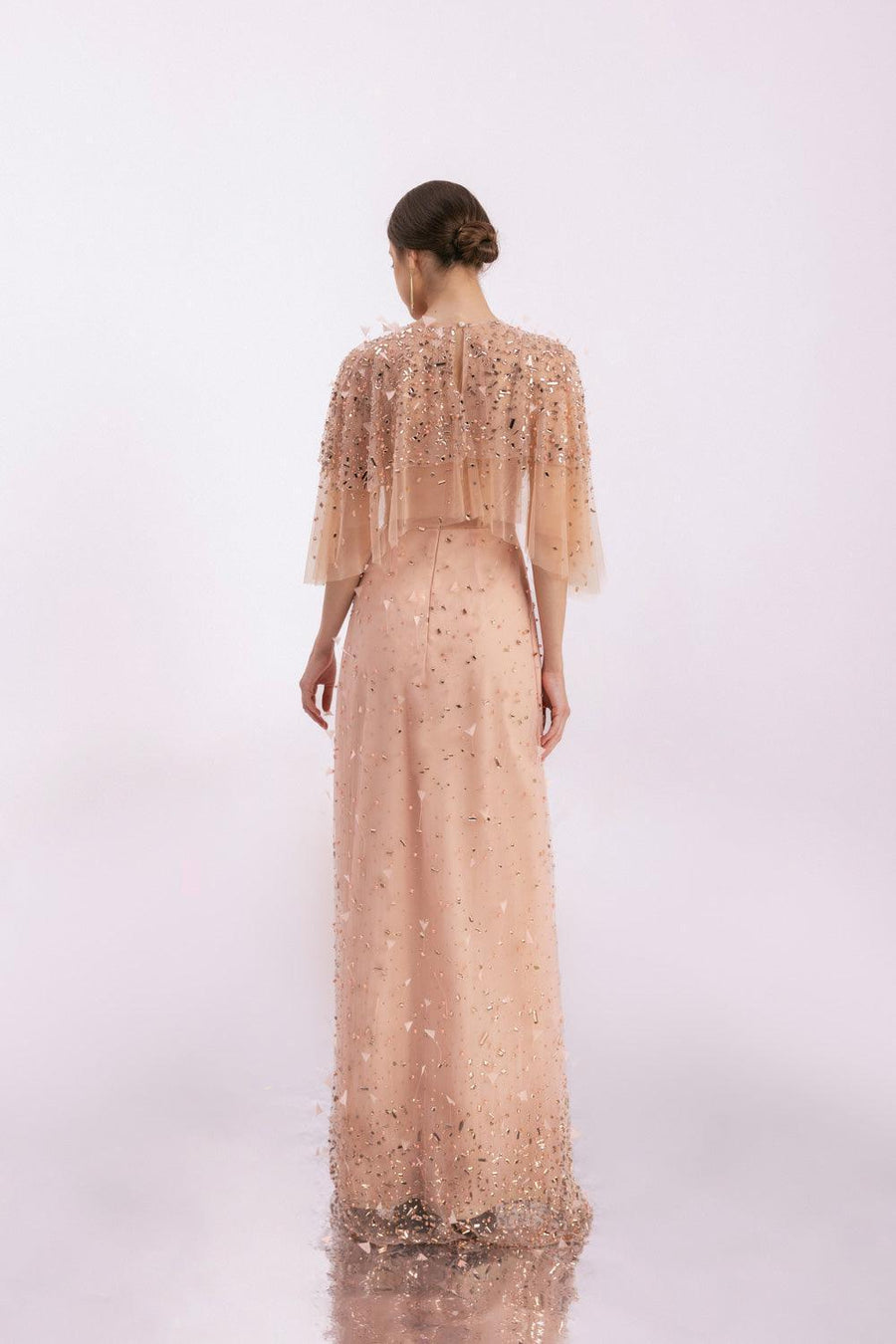 Hayes A-line Cape Sleeved Mesh Silk Floor Length Set 6