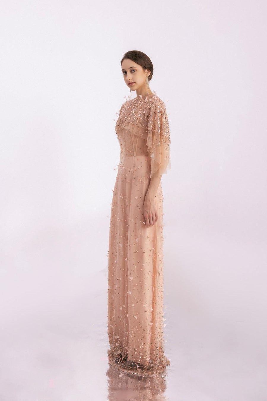 Hayes A-line Cape Sleeved Mesh Silk Floor Length Set 7