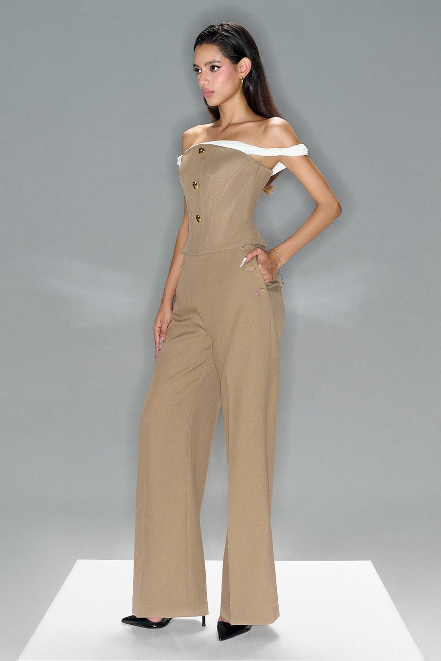 Hazel Straight Button Chino Floor Length Trousers Pants LaLING