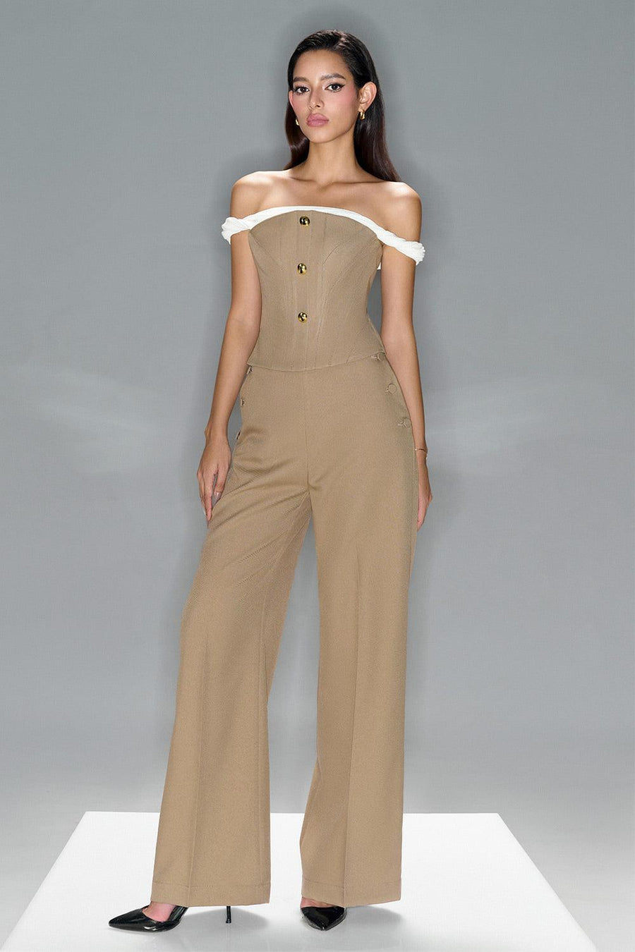 Hazel Straight Button Chino Floor Length Trousers Pants LaLING