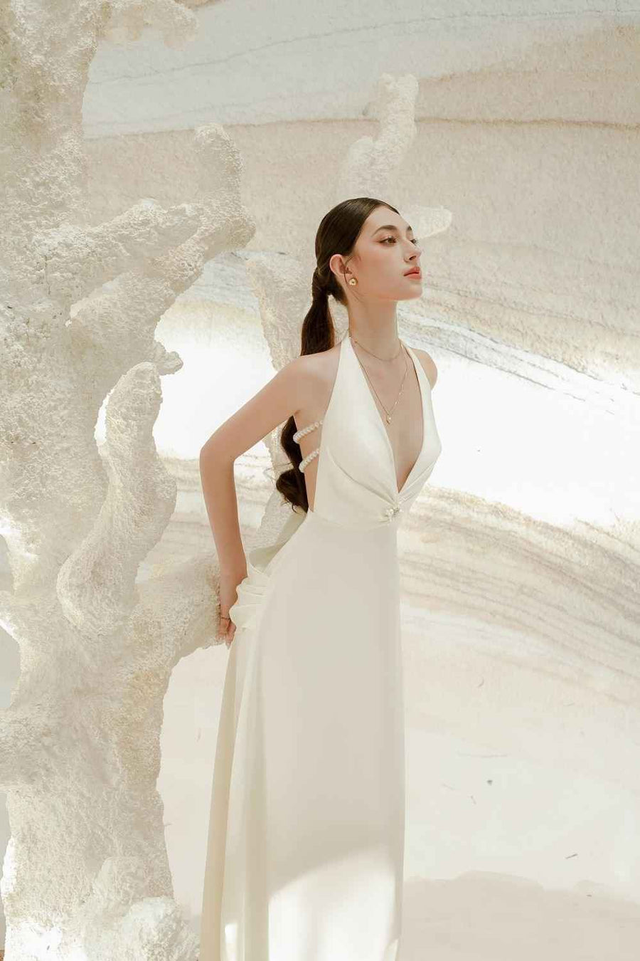 Heidi Halter Draped Silk Satin Maxi Dress