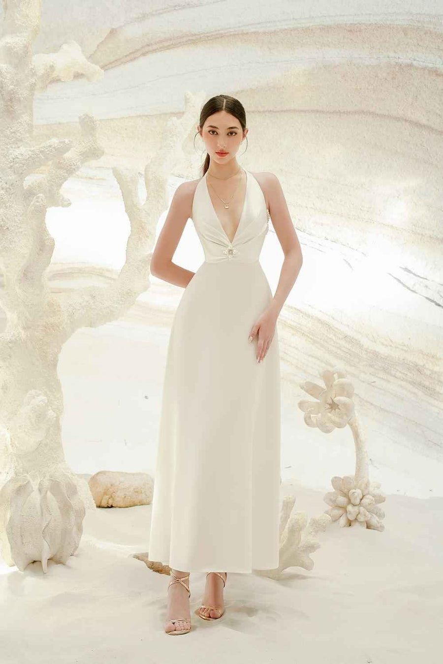 Heidi Halter Draped Silk Satin Maxi Dress