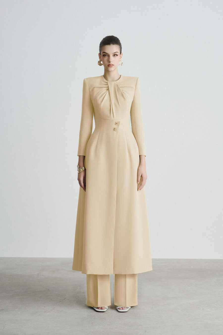 Helen Slit Square Shoulder Polyester Long Length Shirt Beige Shirt Maison des Copains