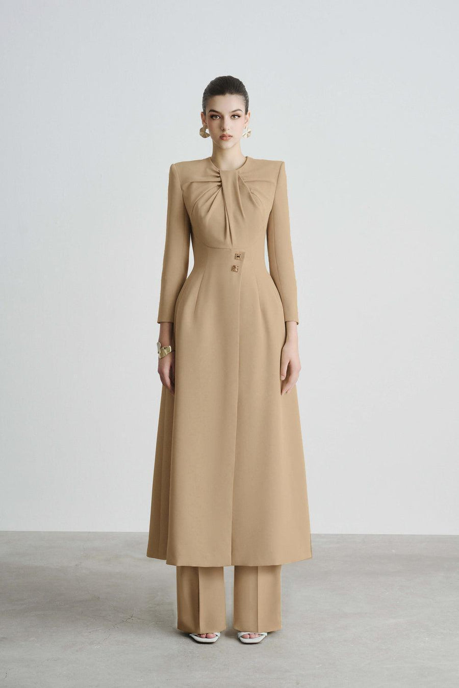 Helen Straight Wide Leg Polyester Floor Length Pants Camel Pants Maison des Copains