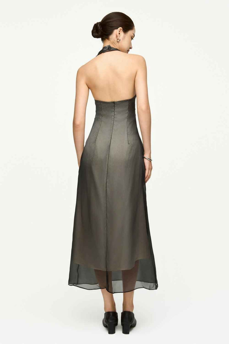 Helena Halter Flower Applique Chiffon Midi Dress