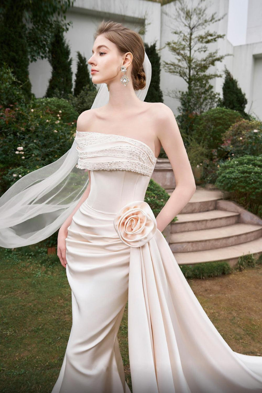 Henrik Mermaid Asymmetric Sleeved Silk Floor Length Dress Gown Dress I.H.F Atelier