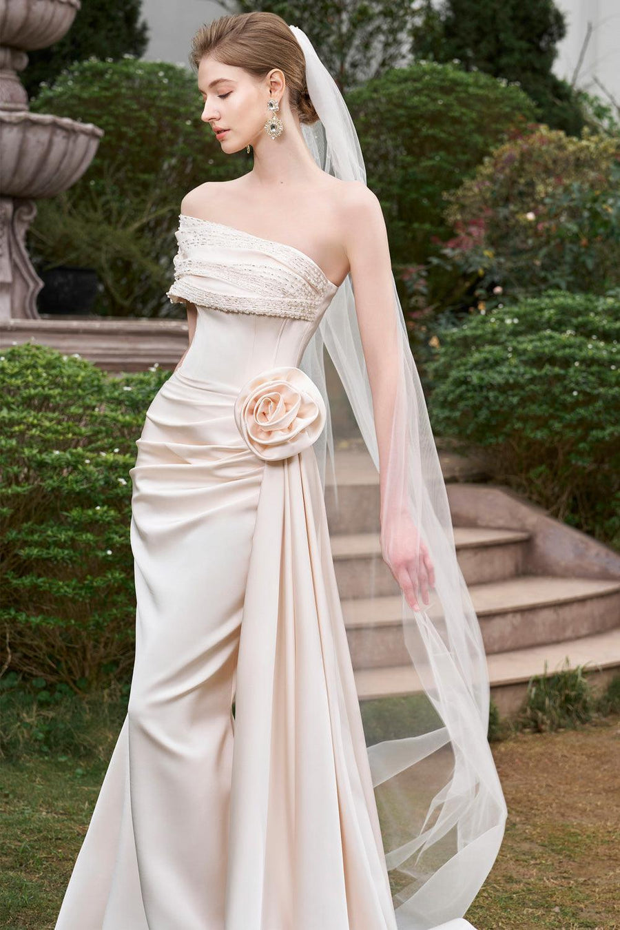 Henrik Mermaid Asymmetric Sleeved Silk Floor Length Dress Gown Dress I.H.F Atelier