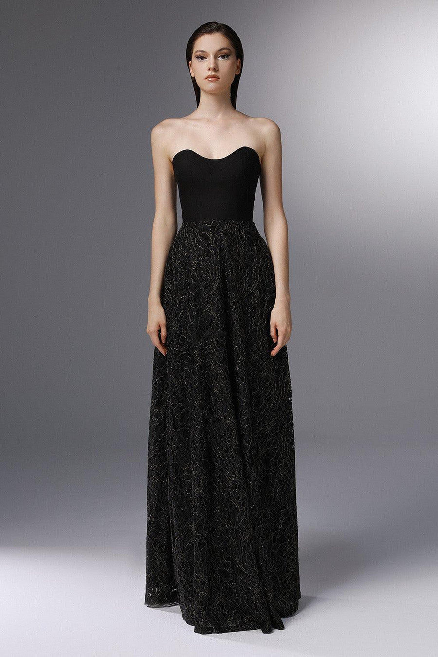 Heraldry A-line Open Shoulder Embroidered Lace Floor Length Dress 1
