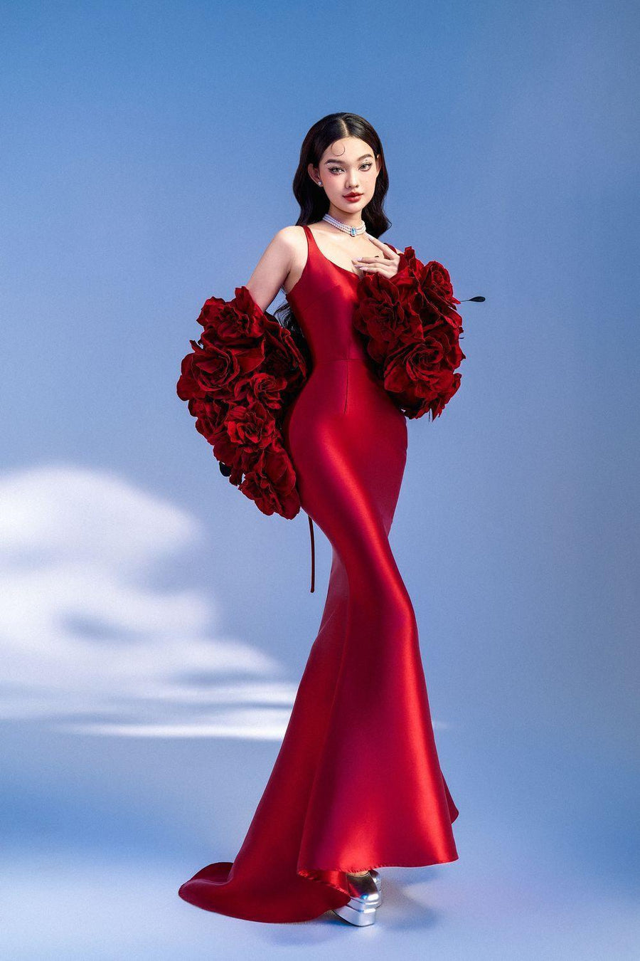 Hermeri Mermaid Flower Applique Taffeta Floor Length Set 12
