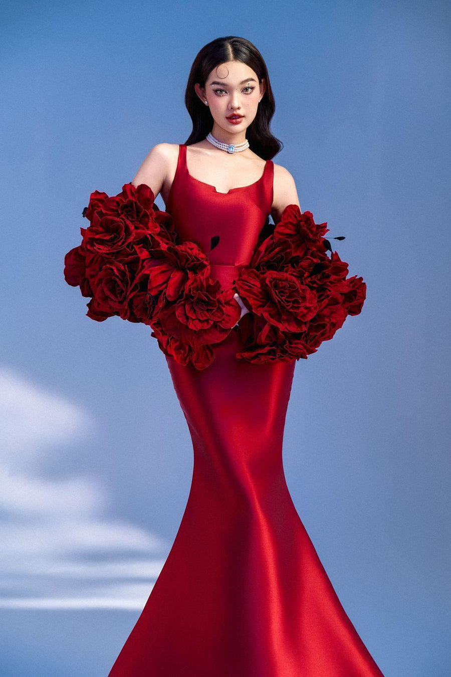 Hermeri Mermaid Flower Applique Taffeta Floor Length Set 11