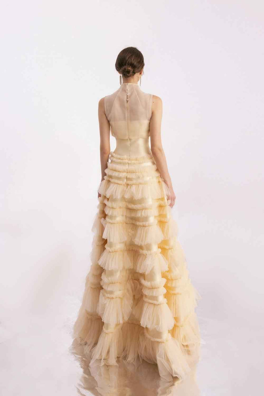 Hester Layered Sleeveless Mesh Silk Floor Length Dress