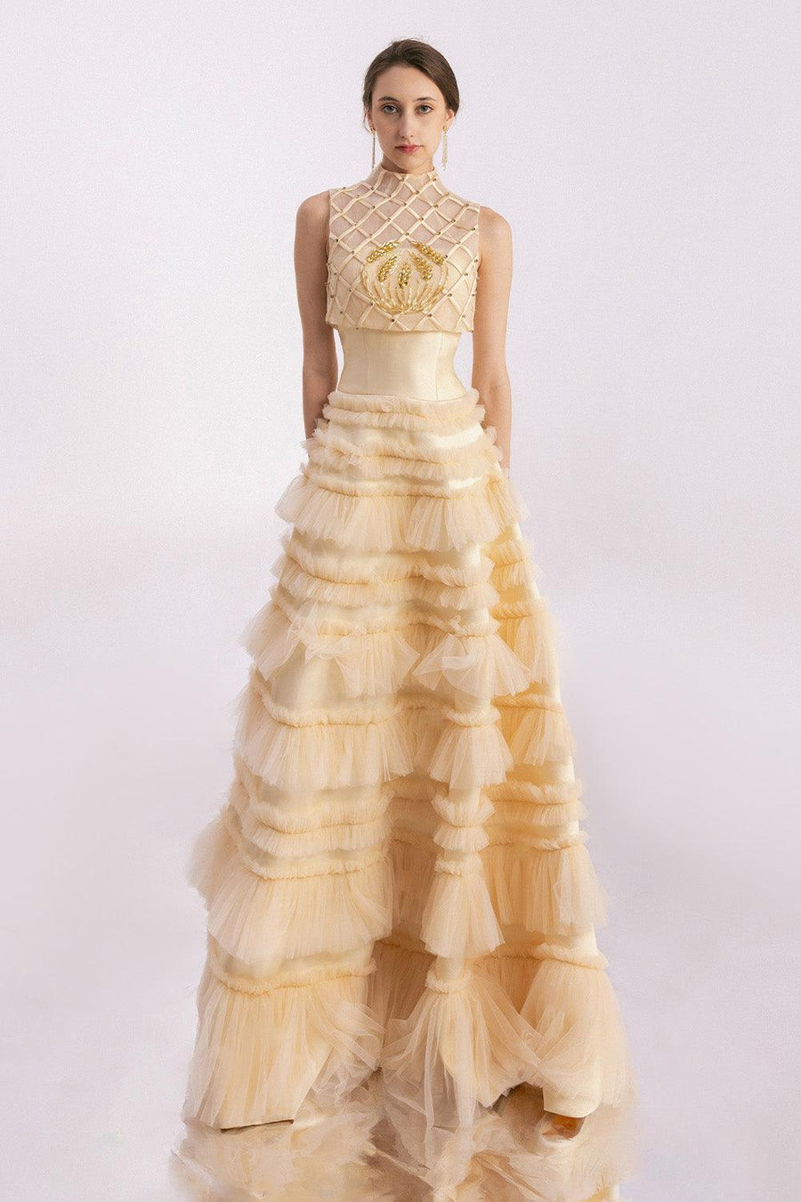 Hester Layered Sleeveless Mesh Silk Floor Length Dress 7