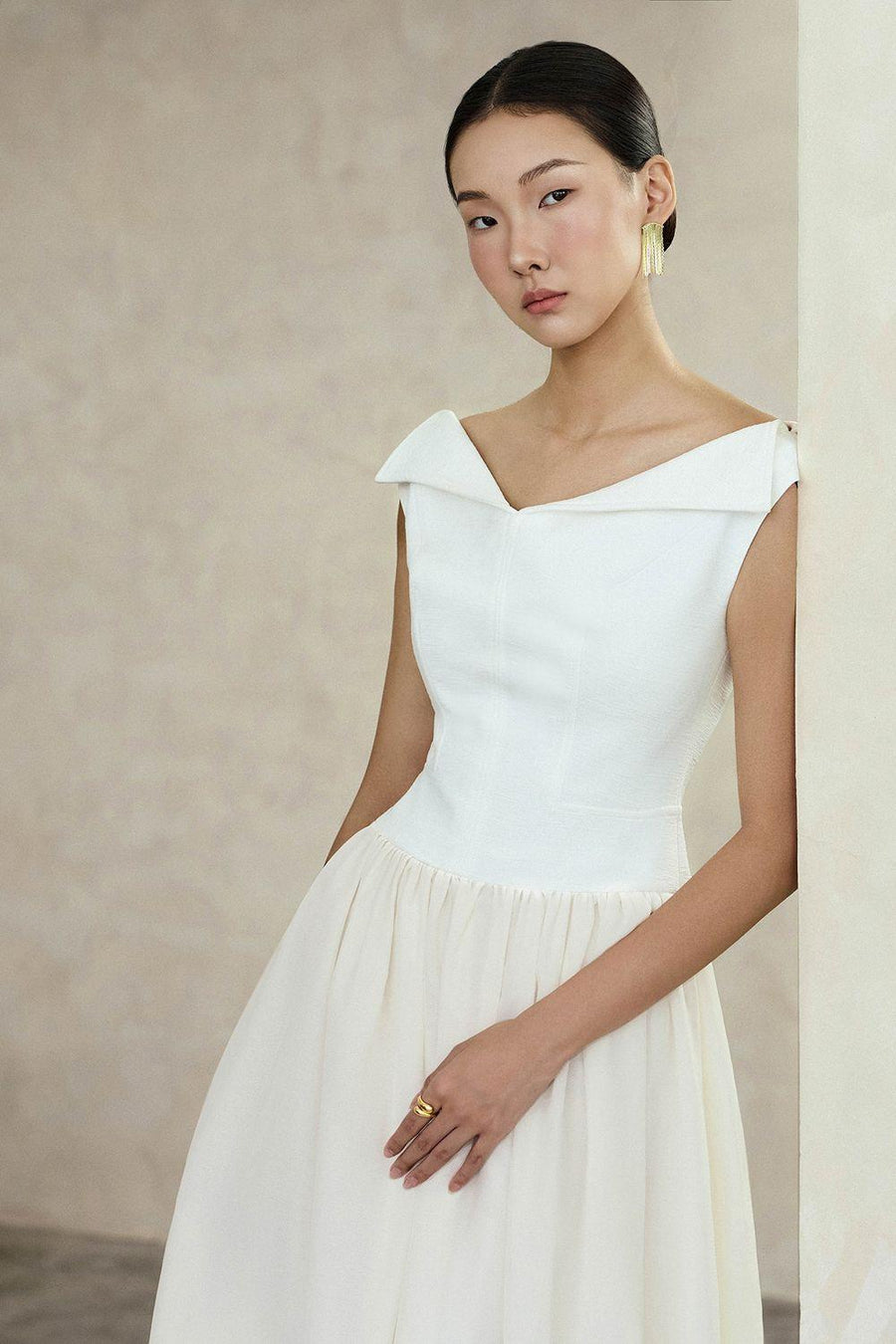 Hira A-line Sailor Collar Neck Silk Crepe Ankle Length Dress Maxi Dress Eegen Studio