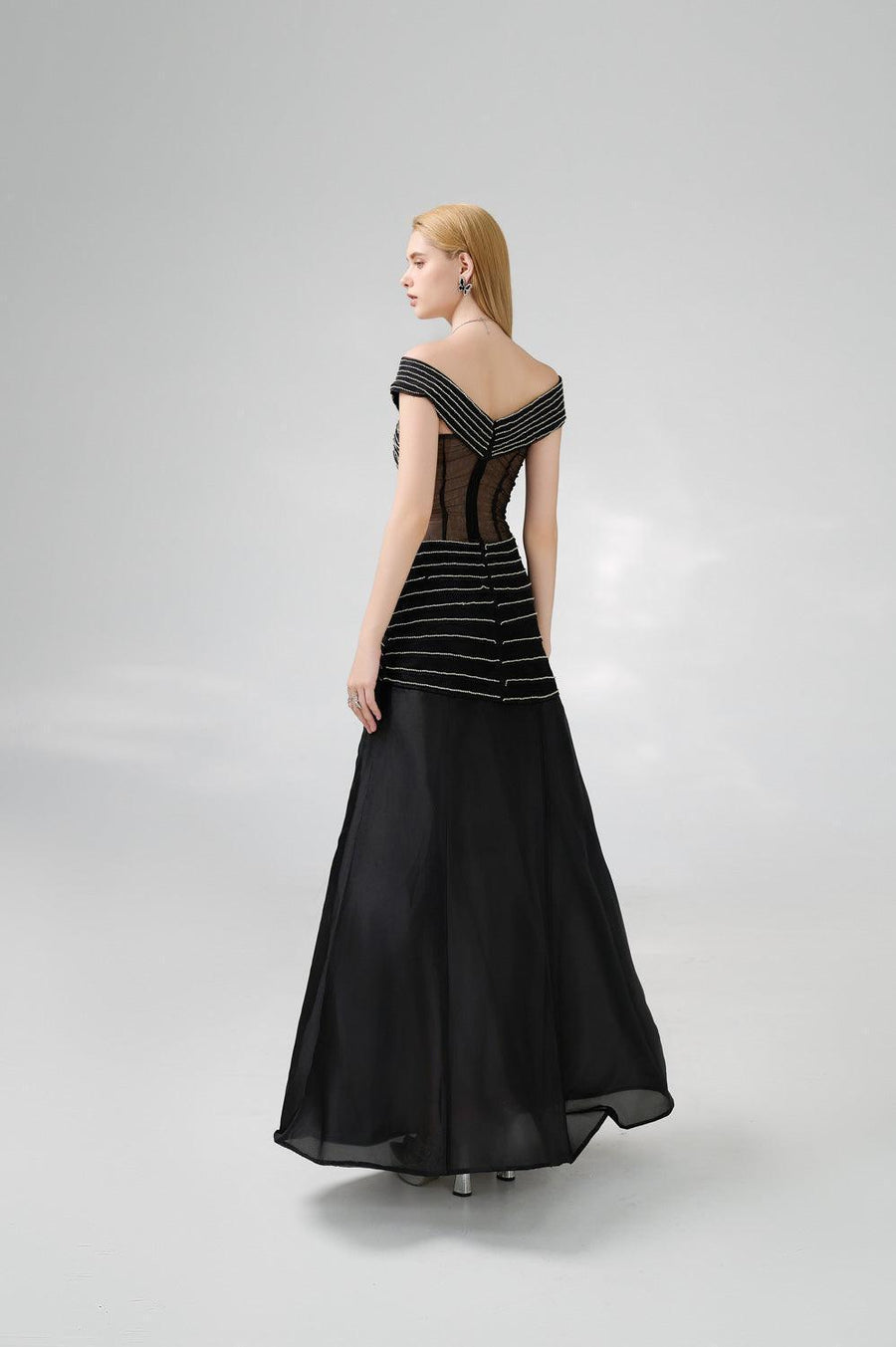 Hodges Drop Waist Off-Shoulder Organza Floor Length Dress 5
