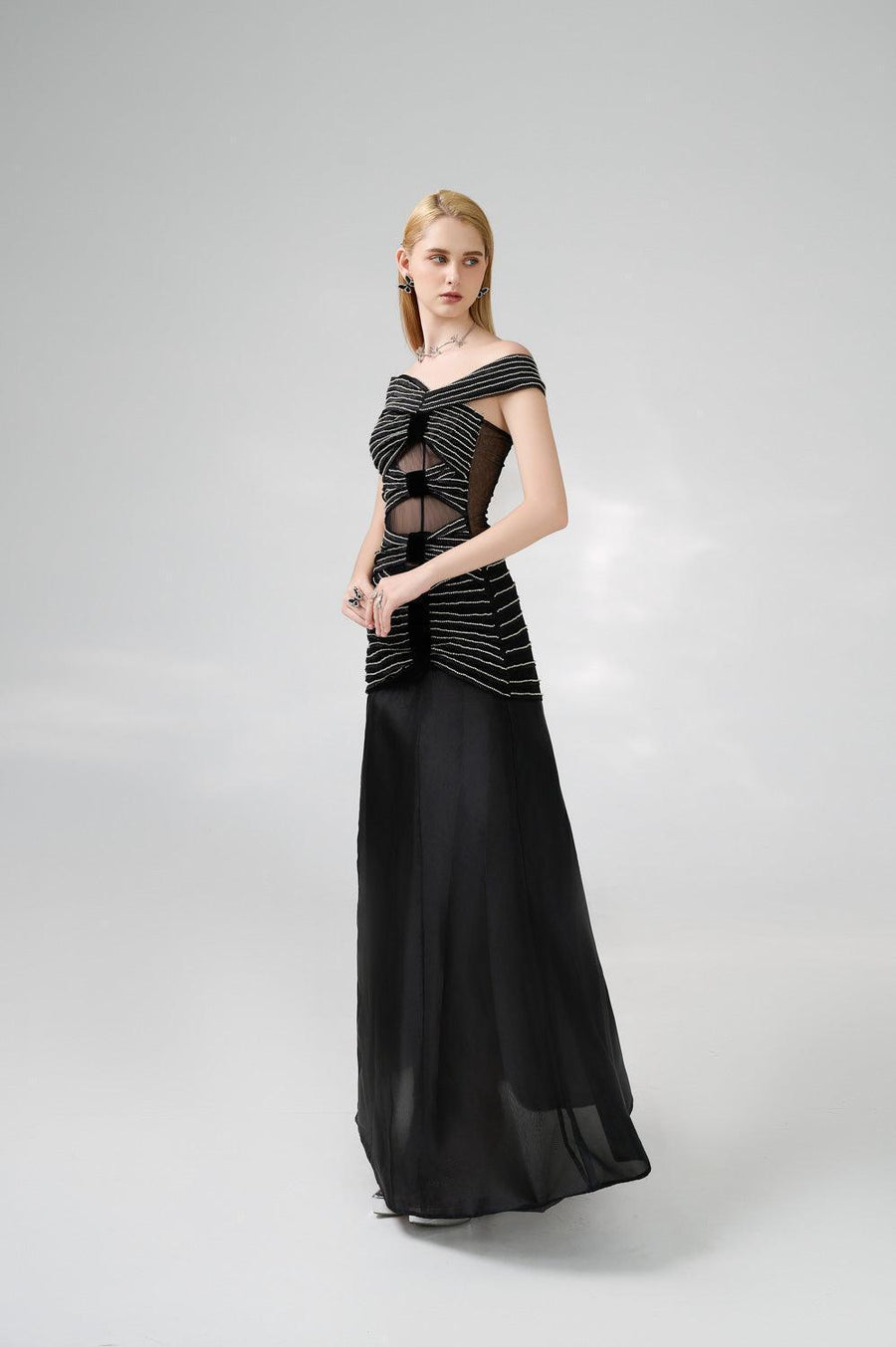 Hodges Drop Waist Off-Shoulder Organza Floor Length Dress 7