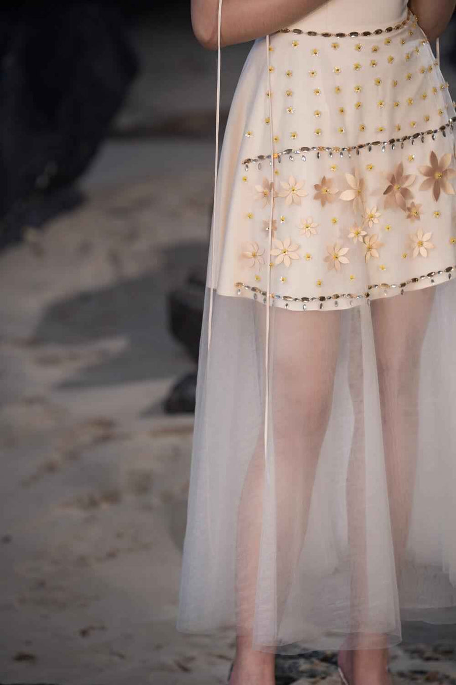 Hyein A-line See-Through Mesh Sheer Midi Dress