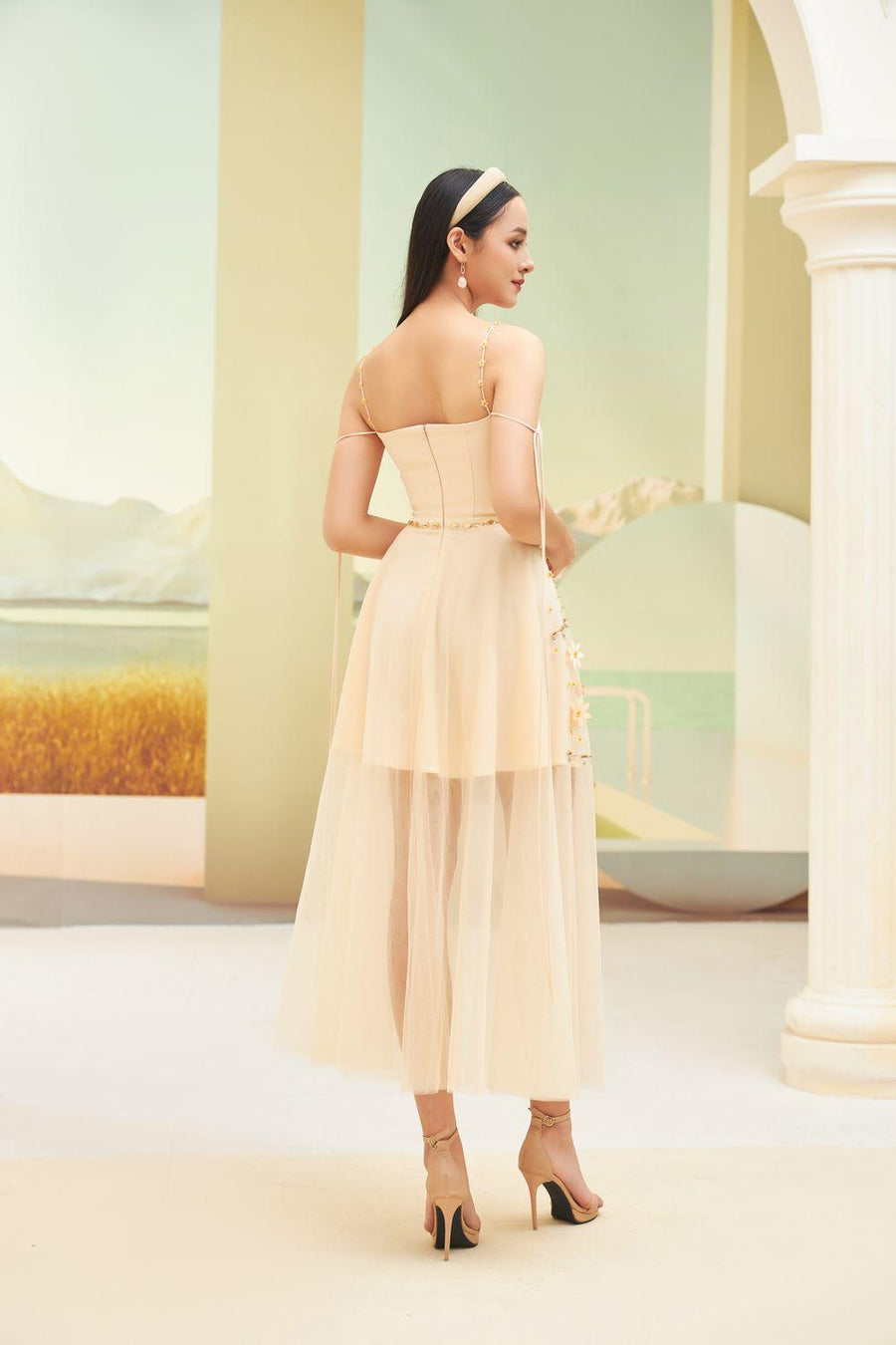 Hyein A-line See-Through Mesh Sheer Midi Dress 8