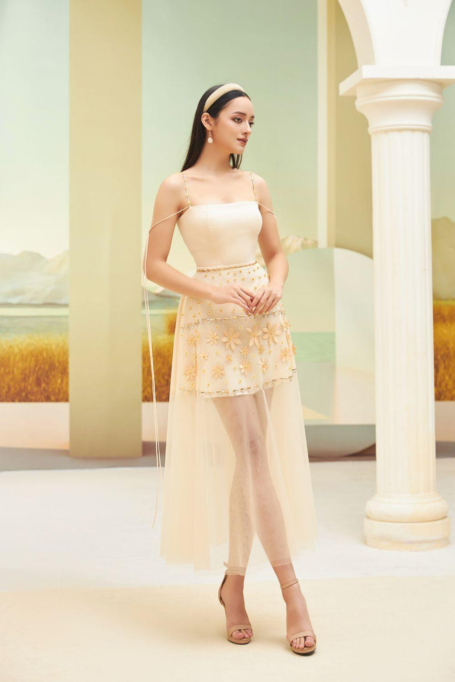 Hyein A-line See-Through Mesh Sheer Midi Dress 9