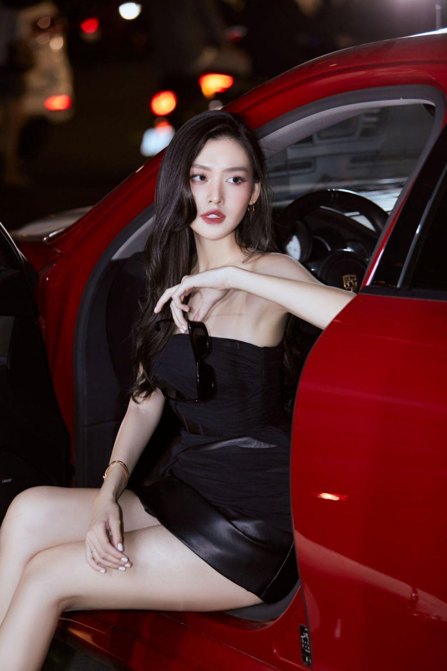 Hyna Strapless Straight Across Neck Leather Mini Dress Mini Dress Darling Diva
