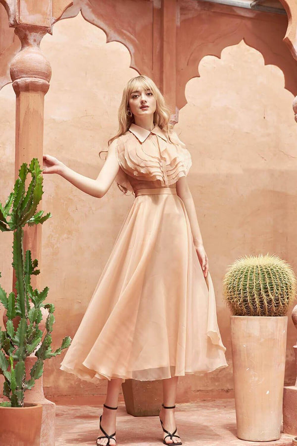 Ichigo Fit and Flare Collared Neck Organza Midi Dress 1