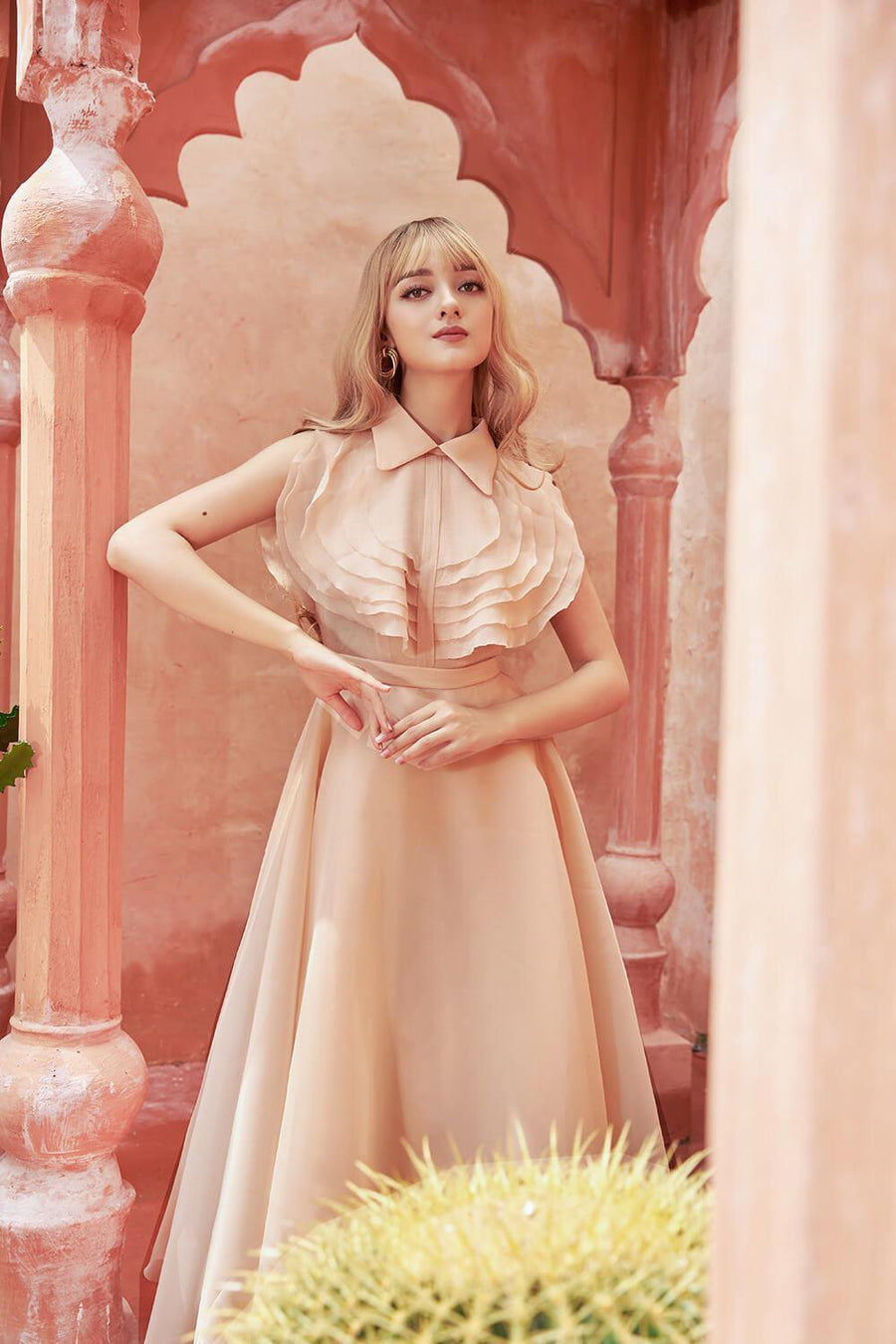 Ichigo Fit and Flare Collared Neck Organza Midi Dress 2