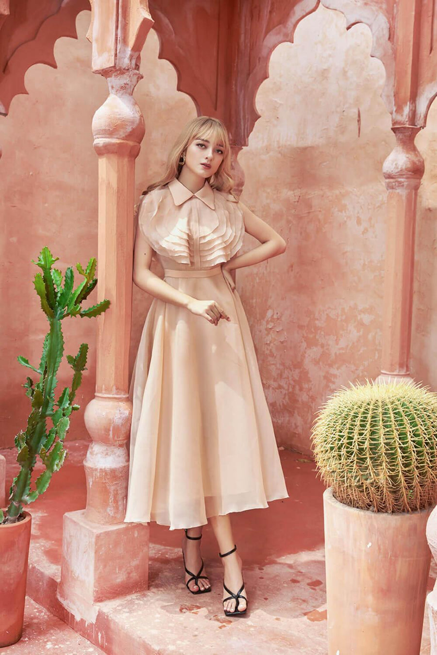 Ichigo Fit and Flare Collared Neck Organza Midi Dress 6