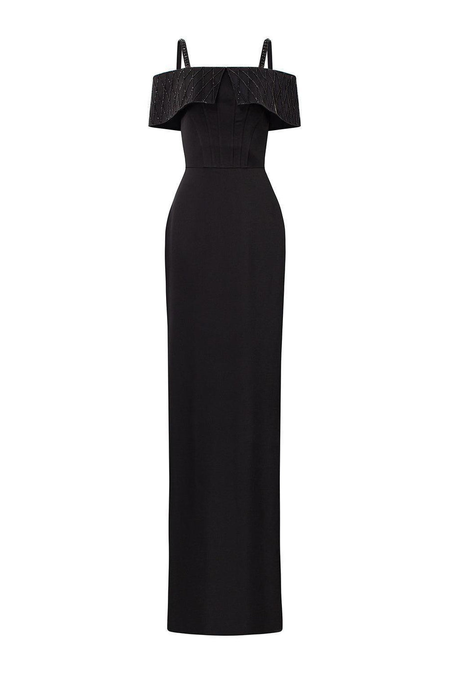 Immerse Sheath Cold Shoulder Sleeved Taffeta Silk Floor Length Dress Gown Dress I.H.F Atelier