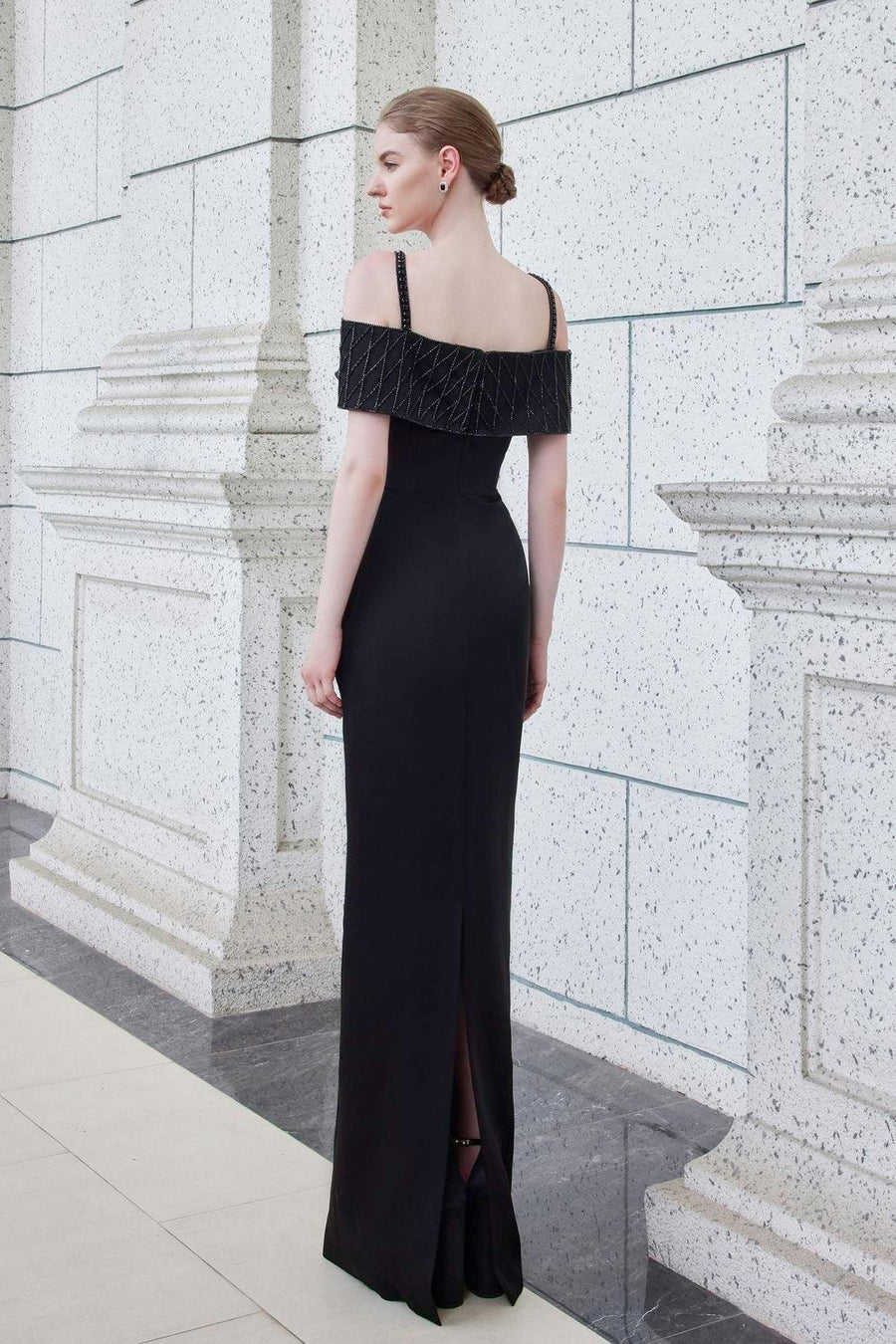 Immerse Sheath Cold Shoulder Sleeved Taffeta Silk Floor Length Dress Gown Dress I.H.F Atelier