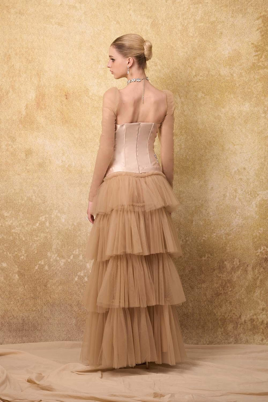 Imperium Layered Corset Waist Mesh Taffeta Maxi Dress Maxi Dress Calista de Minh Thanh