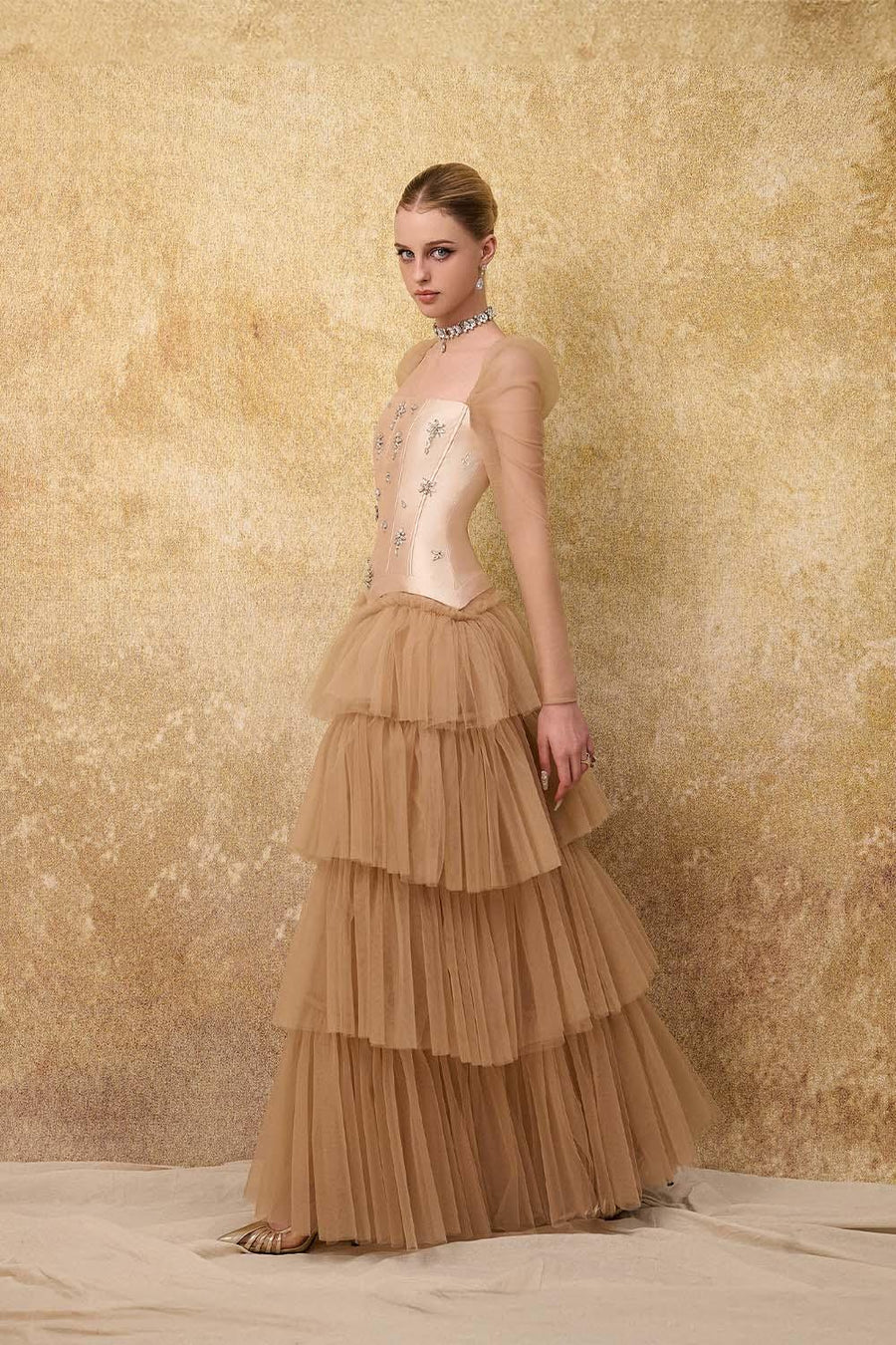 Imperium Layered Corset Waist Mesh Taffeta Maxi Dress Maxi Dress Calista de Minh Thanh