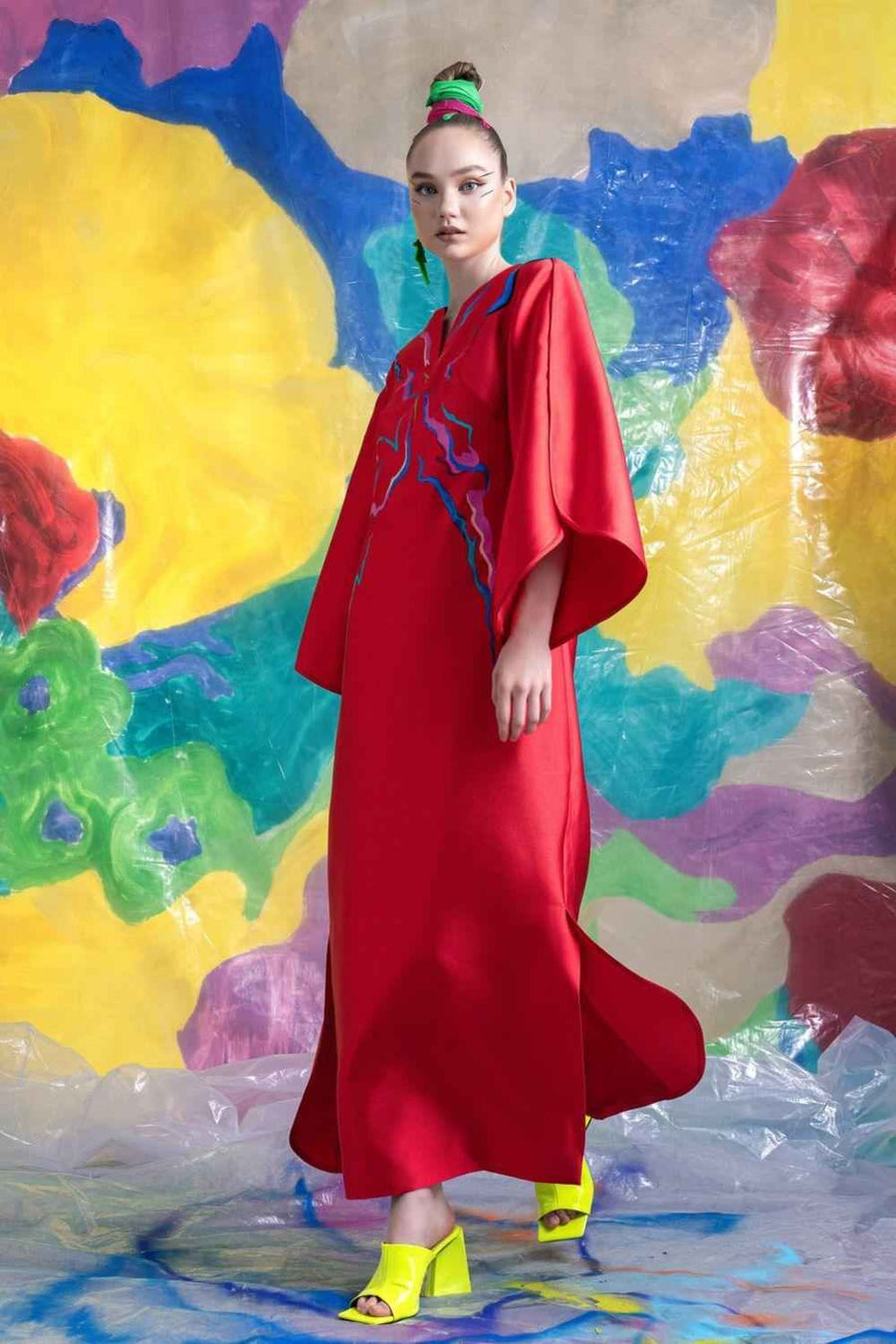 Indira Straight Split Sleeved Zibeline Ankle Length Dress