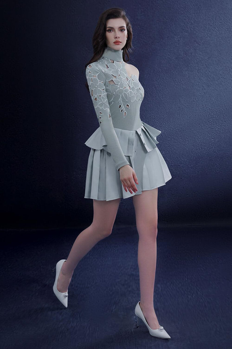 Intrigue A-line Pleated Taffeta Mini Set 6