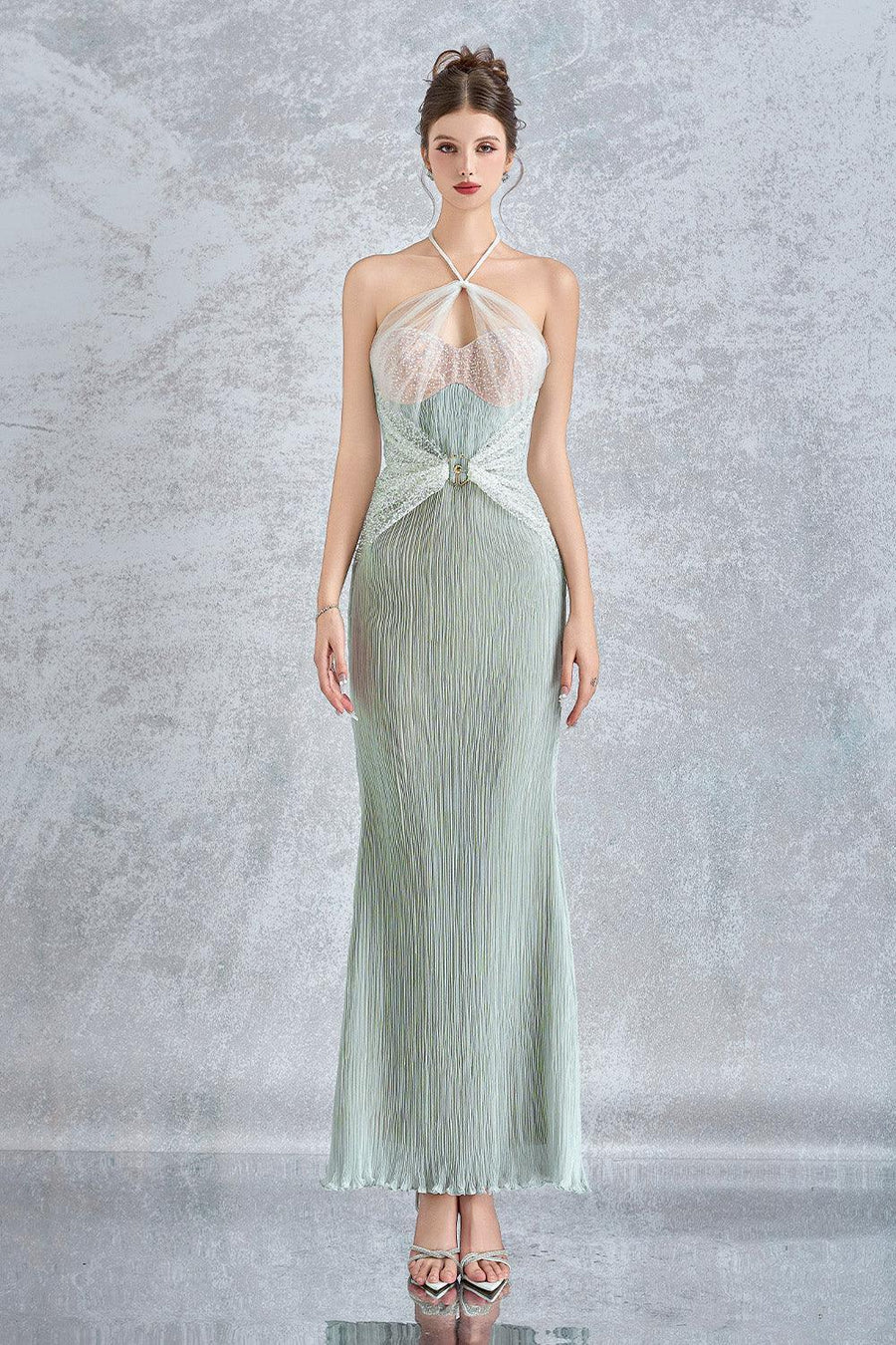 Iridella Halter Cut-Out Silk Lace Ankle Length Dress Maxi Dress Calista de Minh Thanh