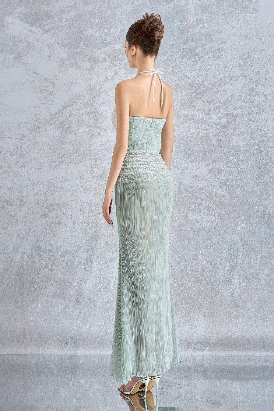 Iridella Halter Cut-Out Silk Lace Ankle Length Dress Maxi Dress Calista de Minh Thanh