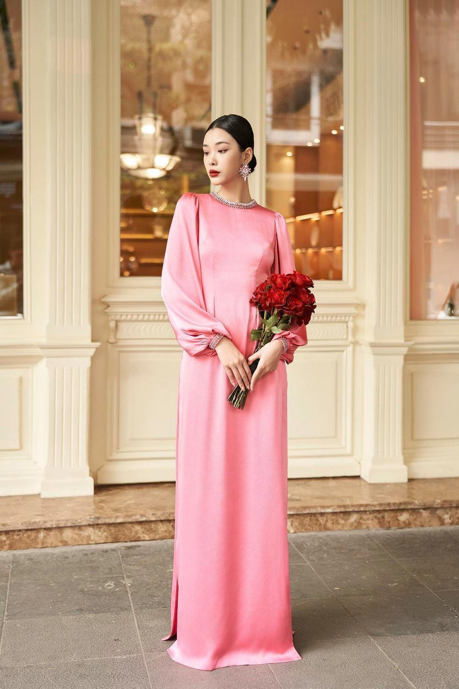 Iridessa Straight Bishop Sleeved Silk Floor Length Ao Dai 11